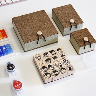 GC9 Thám Tử Lừng Danh Conan Seal Anime Tài Khoản Tay Con Dấu Gỗ Inkpad Case Đóng Sinh Viên Văn Phòng Phẩm Quà Tặng CG9