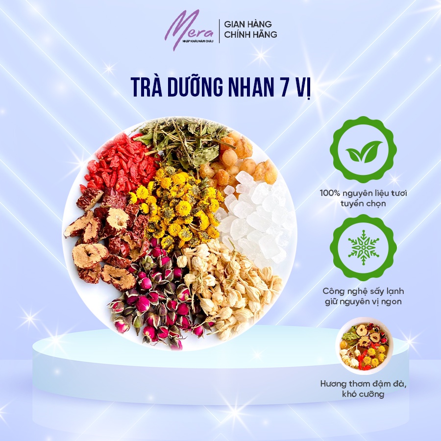 Trà Dưỡng Nhan 7 Vị (Gồm: Trà Hoa Cúc, Hoa Hồng, Long Nhãn, Kỷ Tử, Táo Đỏ, Cỏ ngọt, Hoa Nhài)
