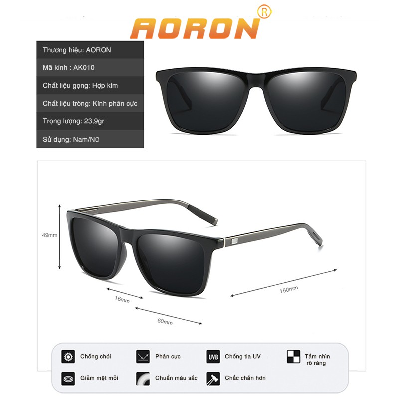 Ảnh Kính Mát Nam Nữ, Mắt Kính Phân Cực Thời Trang Chống Tia UV400, Gọng Kính Vuông Magie AK010 - AORON 2