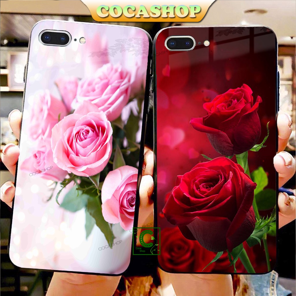 Ốp iPhone Mặt Kính Nano Dẻo - Ốp Hoa Hồng Lãng Mạn