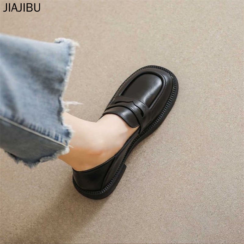 Mary Janes thời trang 35-43 All-match Korean Style Student JK Thick-soled Small Leather Shoes Fashion Japanese Lolita Uniform Shoes British Style Round Head Mary Jane Shoes 42 Large Size Women's Shoes College Style Student Leather Shoes