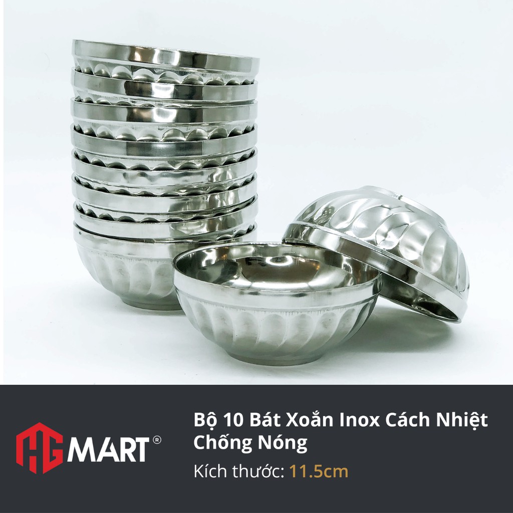 Ảnh Bát Xoắn Inox cách nhiệt chống nóng HG Mart [Bộ 10 bát] 1