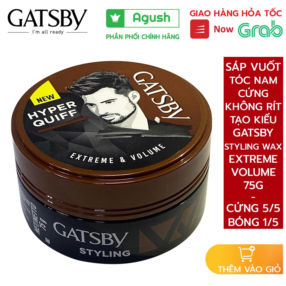 Sáp vuốt tóc nam nữ thơm giữ nếp lâu tạo kiểu cứng chính hãng nhật bản Gatsby Wax Extreme Volume lọ 75G không bóng bết