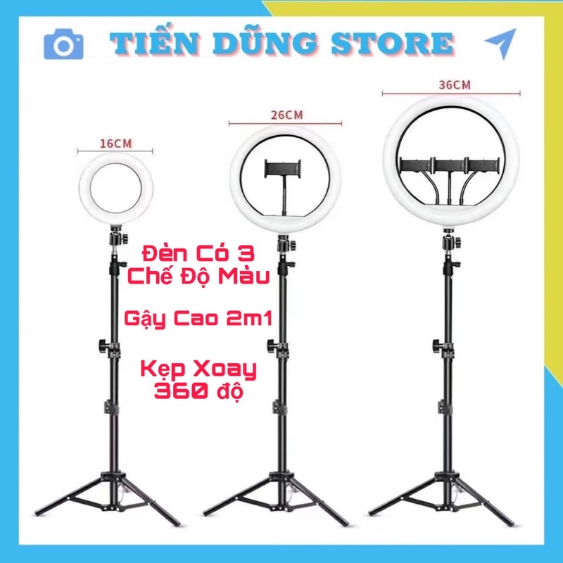 Đèn Livestream Size 26 30 36 cm và Chân 2m1 Chụp Ảnh Make Up Trang Điểm Quay Tiktok, Bán Hàng Nhiều Chế Độ Sáng
