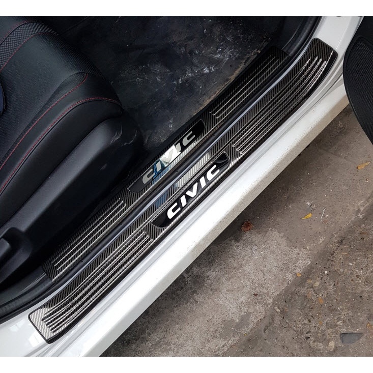 Bộ ốp bậc cửa, nẹp bước chân trong, ngoài xe Honda Civic 2016-2021 carbon cao cấp