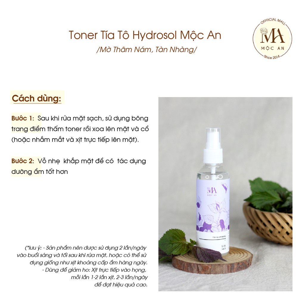 Mô tả Toner Tía Tô Hydrosol Mờ Thâm Nám, Tàn Nhàng - Mộc An 100ml - 5