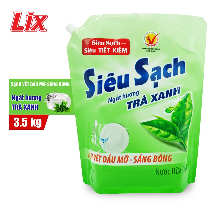 Ảnh Nước rửa chén LIX 3.5KG siêu sạch hương trà xanh loại túi N8101 làm sạch vết bẩn dầu mỡ không hại da tay 3