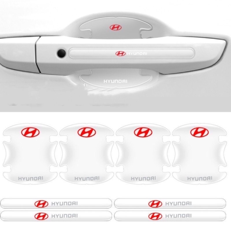 Bộ 10 miếng dán silicon tay, hõm, gương ô tô logo hãng xe HYUNDAI 10, I20, I30, Accent, Santafe, Tucson, Kona, Getz