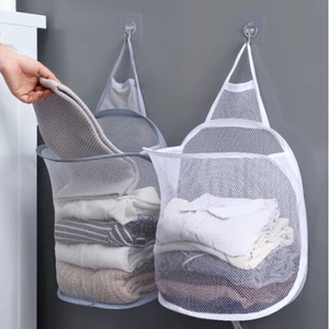 Túi lưới đựng quần áo bẩn chờ giặt (tặng kèm 2 móc treo dán tường) Giỏ đựng đồ dơ Móc treo phơi đồ Túi giặt tiện dụng
