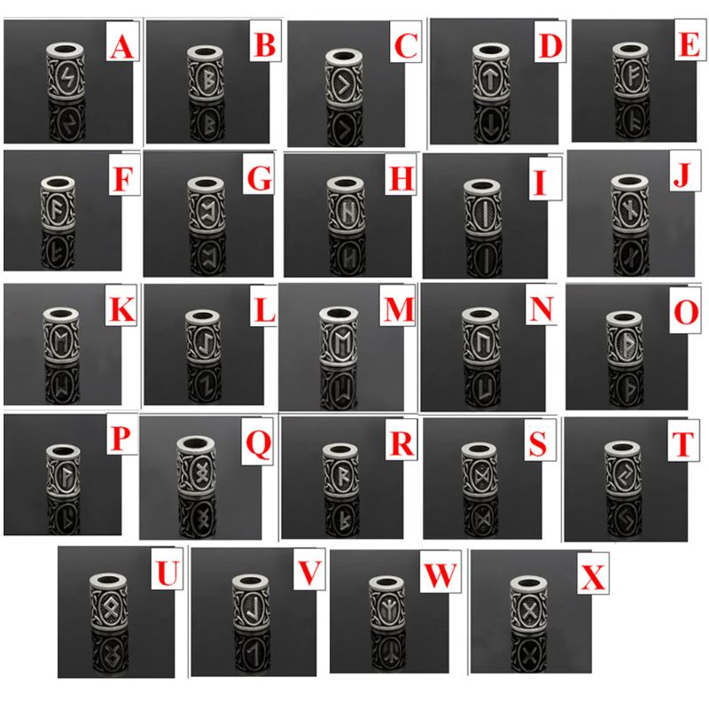 Vintage hạt rune Bắc Âu bạc, phù hợp làm vòng tay và trang sức tóc/râu