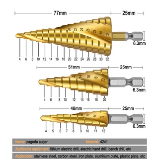 4 Túi Vàng HSS Xoắn Ốc Rãnh Lục Giác Bước Mũi Khoan Trung Tâm Đấm Cắt Khoan Mũi Khoan Đánh Dấu Công Cụ Bắt Đầu