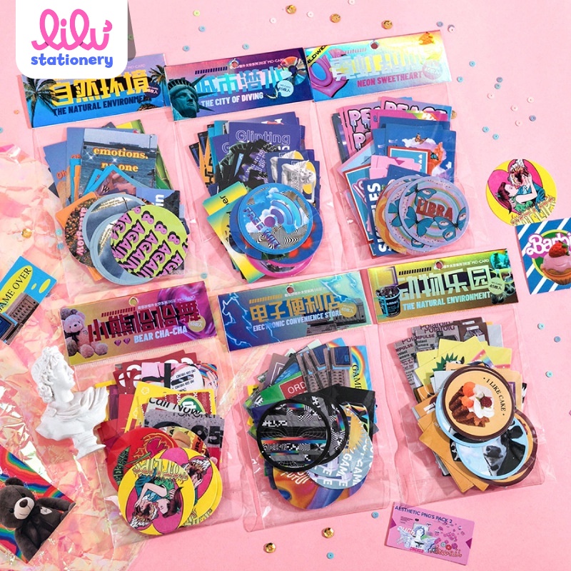 Sticker cute vintage dán trang trí set 45 nhãn dán dễ thương HD132-K50.
