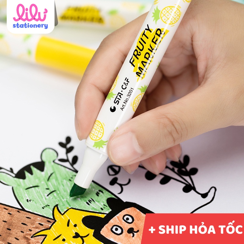 Set 6 Bút Dạ đánh dấu nhớ dòng 2 Đầu STA FRUITY MARKET Light Color Thơm Ngát Mùi Dứa Ấn Tượng Độc Đáo. MS: STA3201
