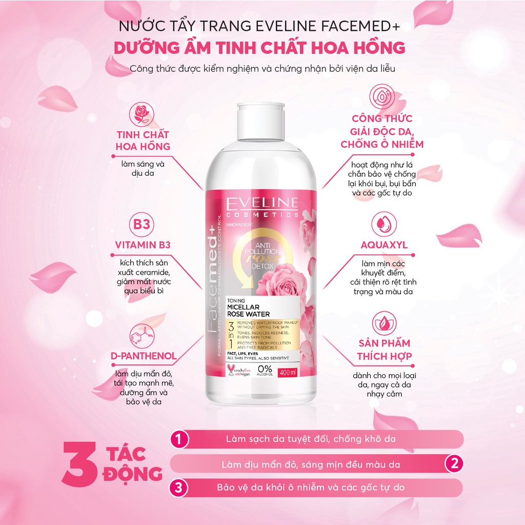 Nước Tẩy Trang Sạch Sâu 3 Tác Động Vượt Trội Eveline Facemed+ Micellar Water 400ml