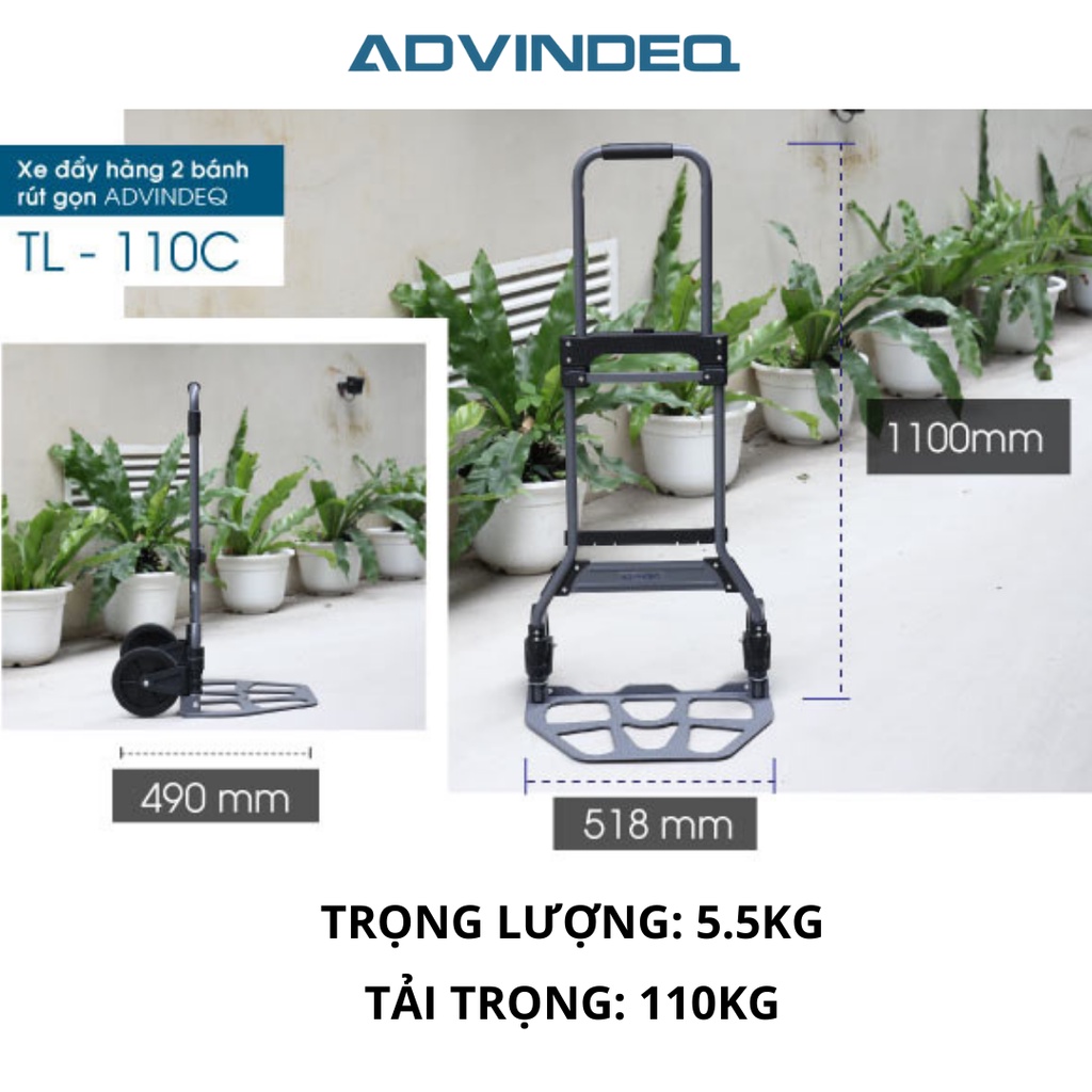 Xe đẩy hàng 2 bánh gấp gọn ADVINDEQ TL-110C, tải trọng lớn 110kg, bảo hành 12 tháng toàn quốc