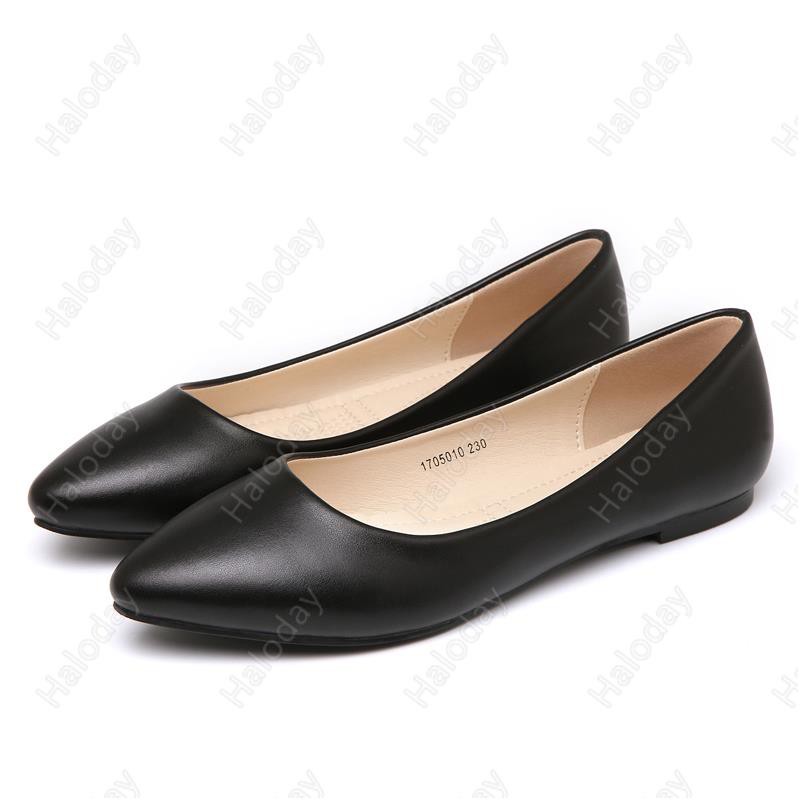 Size lớn 31-44✨Giày Đế Bằng Giày Công Sở Nữ Đen Nông Miệng Giày Chuyên Nghiệp Thoải Mái Chống Trơn Trượt Đế Mềm Mũi Nhọn Giày Da Nữ Trắng Đế Bằng Thoải Mái