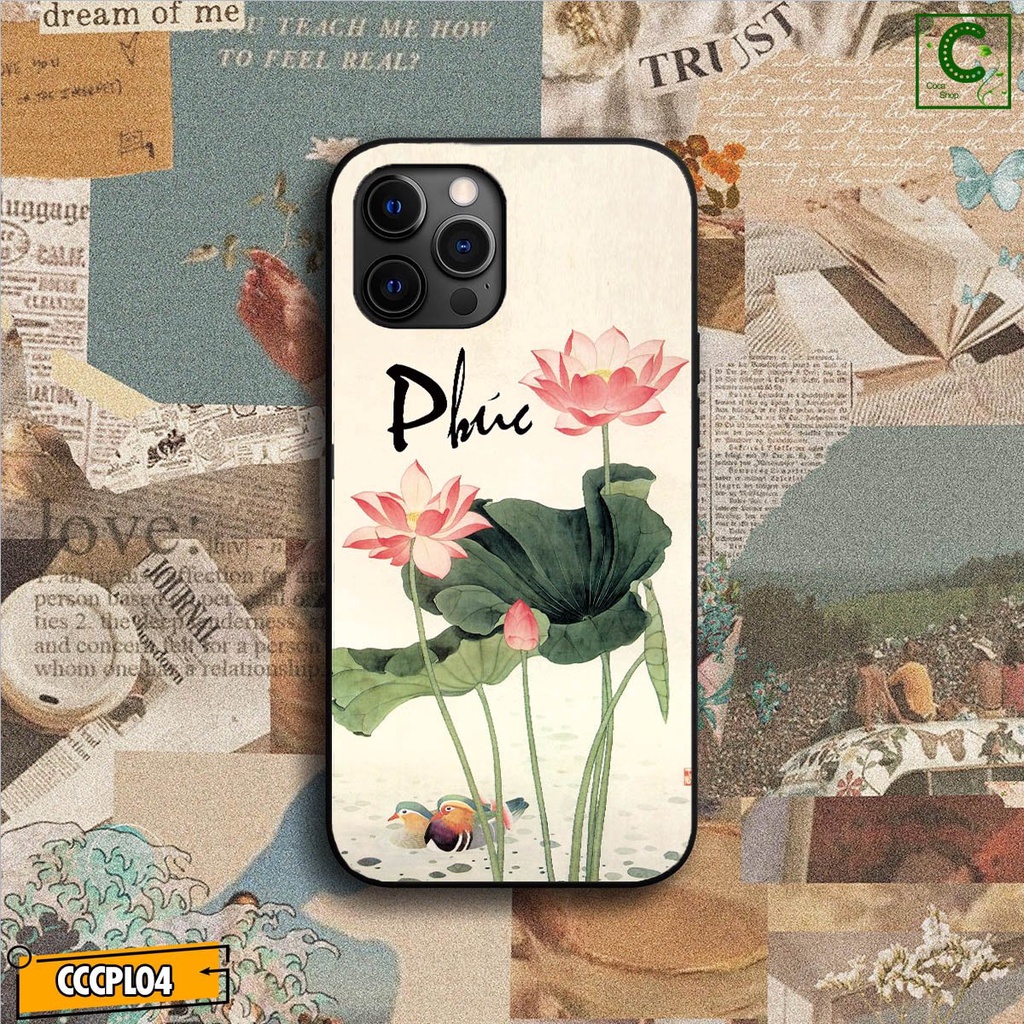 Ốp lưng iphone mặt kính in hình cực đẹp siêu bền - Chữ Phúc hoa sen - 6/6plus/6s/6splus/7/7plus/8/8plus/x/.....