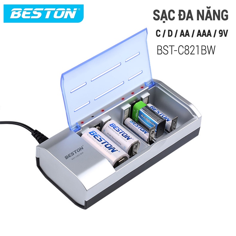 Sạc Pin Đa Năng AA/ AAA/ 9V/ C/ D BESTON C821BW cho Micro Karaoke, Pin ...