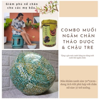 Combo muối ngâm chân thảo dược ngâm chân + chậu tre giúp mẹ bầu giúp giảm phù nề,giảm đau xương khớp, khử mùi hôi chân..