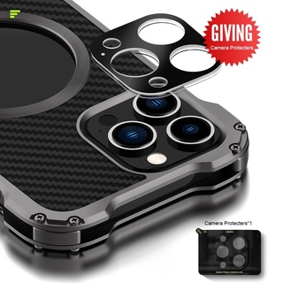 [R-JUST] Metal Carbon Fiber Magnetic Case For iPhone 16 ProMax 15 Plus 14 13 12 Pro Max 14Plus with Camera Lens Protection Phone Cover Slim Bumper Ốp Điện Thoại Sợi Carbon Từ Tính Có Khung Bảo Vệ Camera