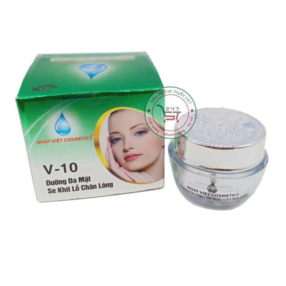Kem dưỡng Trắng da mặt Cân bằng nhờn Se khít lỗ chân lông Ngọc Trai Đen sữa ong chúa Nhật Việt V10 16g (Xanh lá-Xám)