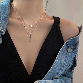 Vòng cổ Hai Lớp Bằng Bạc Dài Đơn Giản Thời Trang Cho Nữ