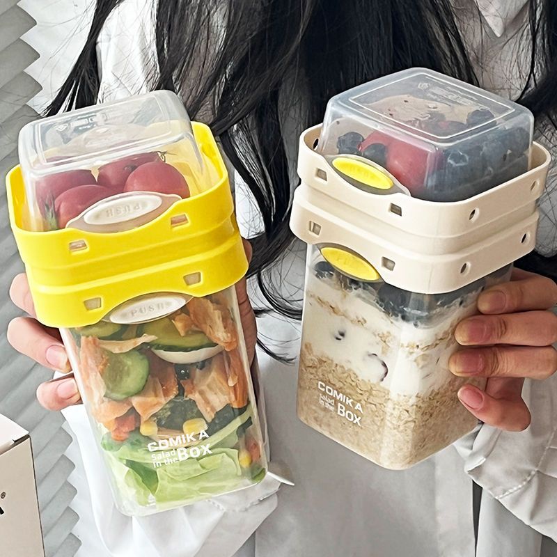 Cốc làm salad / sữa chua hai lớp kèm nĩa và nắp đậy trọng lượng nhẹ hỗ trợ giảm cân hai chiều mang đi tiện lợi