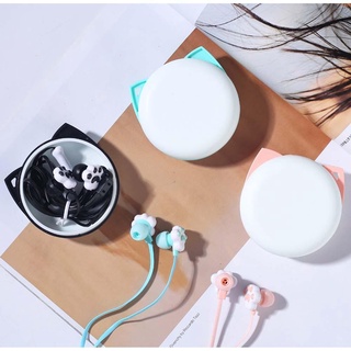 Tai Nghe Có Dây Giắc Cắm 3.5mm Kèm Hộp Đựng Hình Dấu Chân Mèo Dễ Thương Ốp