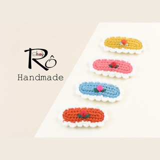 Combo 4 kẹp tóc viền hoa len Handmade nhiều màu cho nữ và bé gái 6cm |Shop Rô Handmade