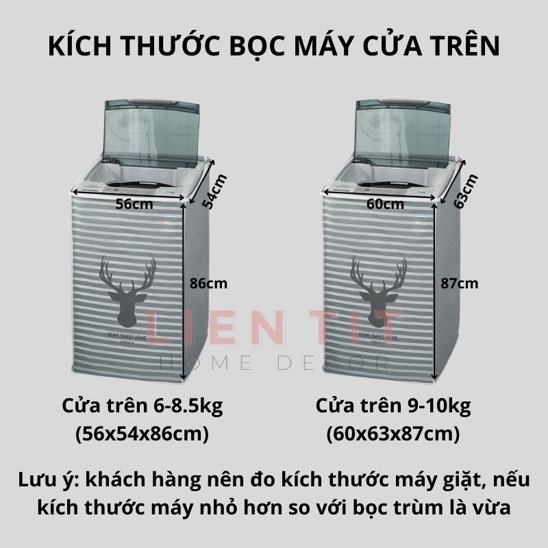 Bọc Máy Giặt Cửa Ngang Cửa Trên Loại Dày Chống Bụi Chống Nước, Áo Trùm Máy Giặt 7, 8, 9, 10kg Che Phủ Kín Thân Máy 9659