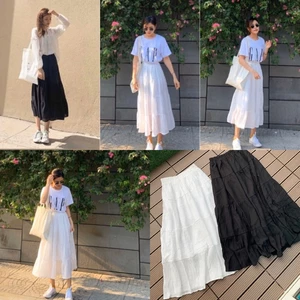 Chân váy tầng from dài Ceci Skirt from chuẩn dễ mix có 2 màu trắng và đen chất liệu vải tằm xước có lót trong lưng thun