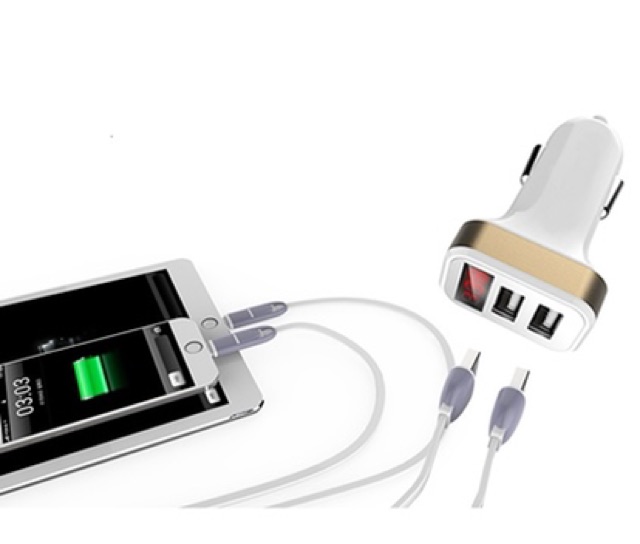 Củ sạc trên ô tô hợp kim nhôm 4.1A  thông minh bộ sạc điện thoại với 3 đầu USB dung lượng lớn