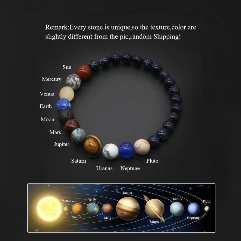 Vòng Tay Chuỗi Hạt Đá Chakra Thiên Nhiên Hệ Mặt Trời Galaxy Thời Trang Cho Nam Và Nữ