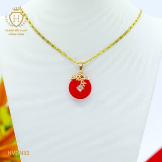 Dây Chuyền, Vòng Cổ Nữ Mặt Táo Đính Đá Màu Đỏ Xi Mạ Vàng Non Cao Cấp - Trang Sức Hava Hong Kong