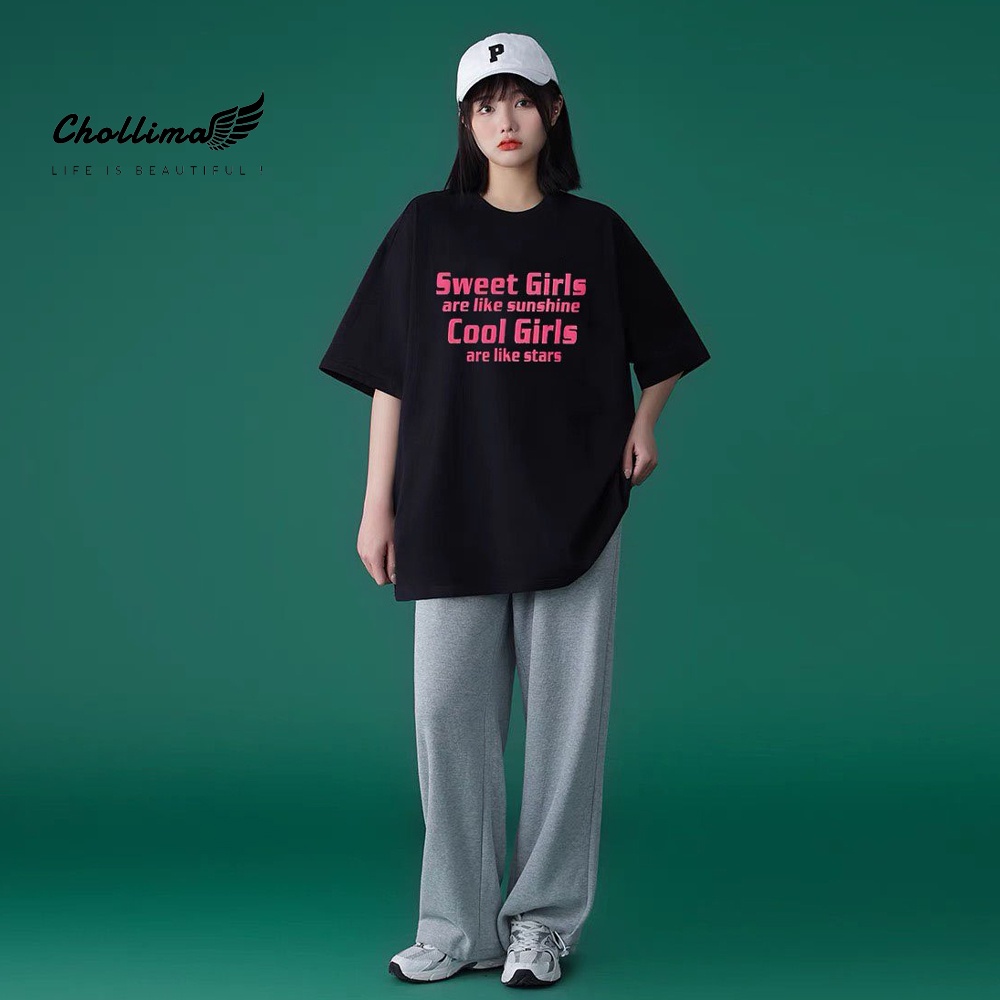 Ảnh Áo thun unisex tay lỡ Chollima form rộng in chữ SWEET GIRL AT007 chất vãi cotton co giãn 2 chiều mát 1