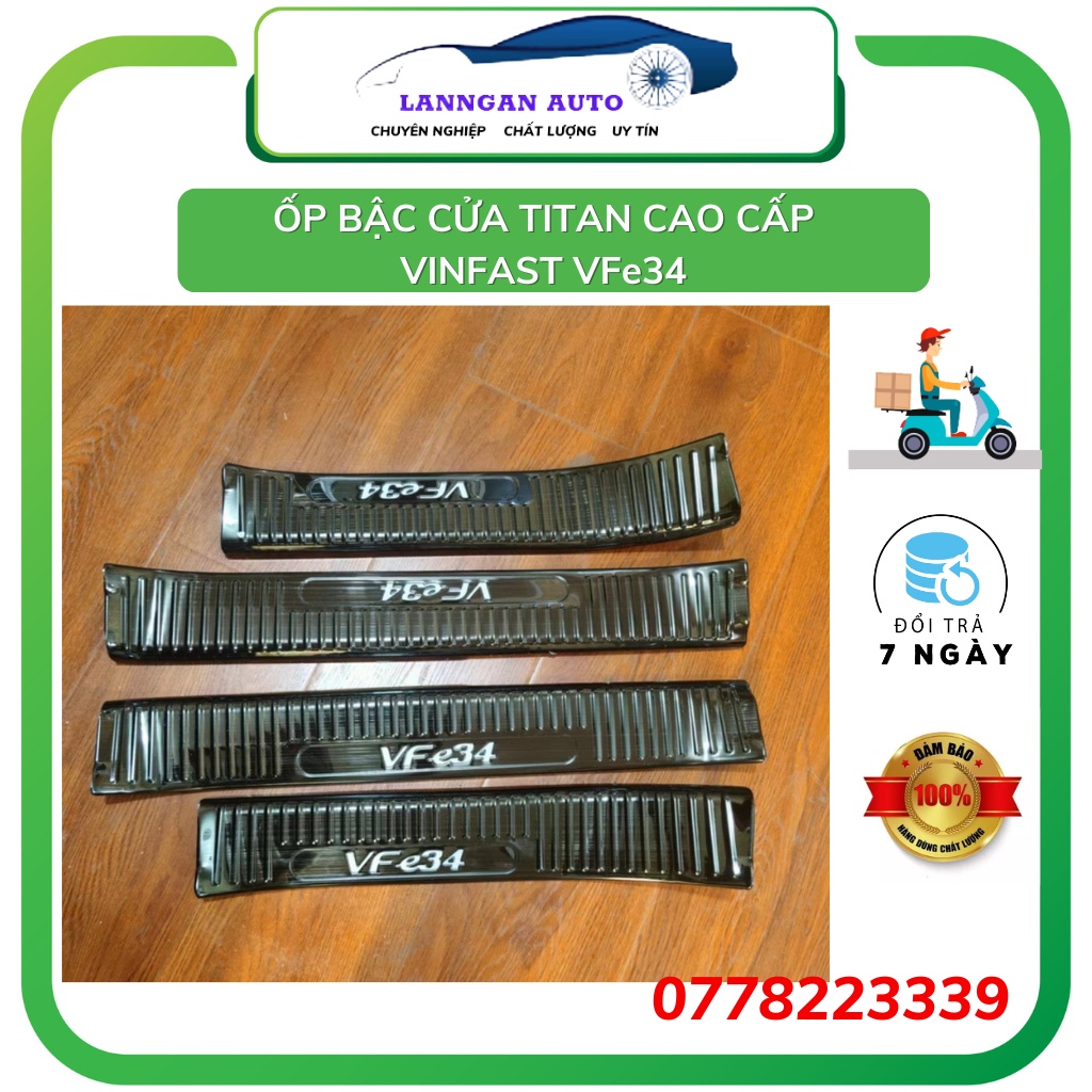 Ốp bậc cửa chống xước xe Vinfast VF e34 , Nẹp bước chân ô tô Chất liệu Titan cao cấp.