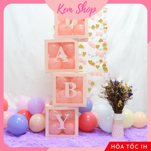 Set 4 hộp BABY LOVE trong suốt đựng bóng trang trí sinh nhật sự kiện party - Kem Shop K104