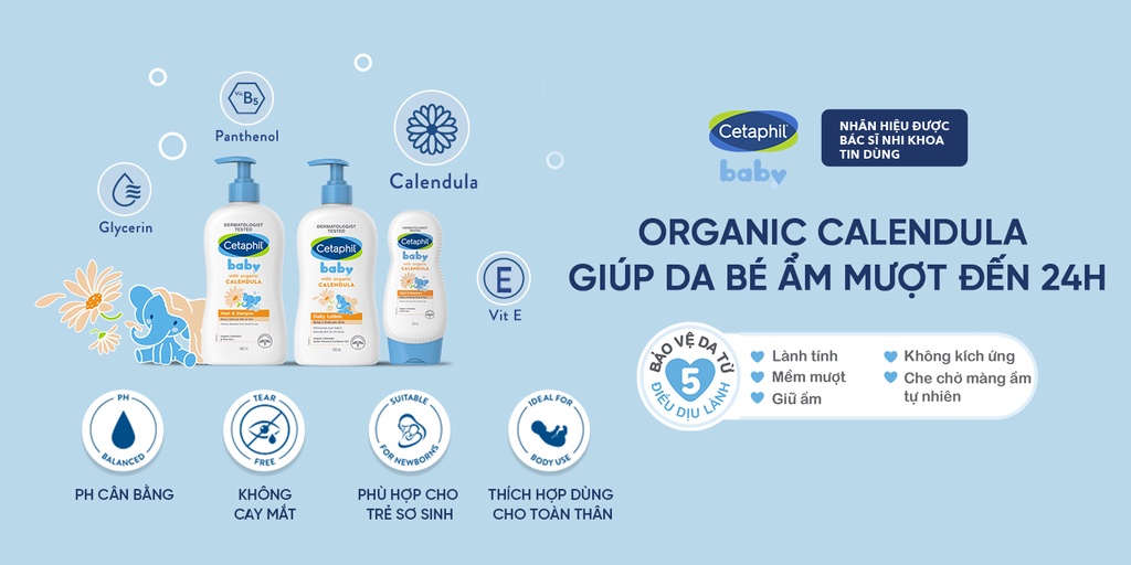 Mô tả Sữa dưỡng ẩm dịu lành cho bé CETAPHIL BABY LOTION WITH ORGANIC CALENDULA 400ML - 9