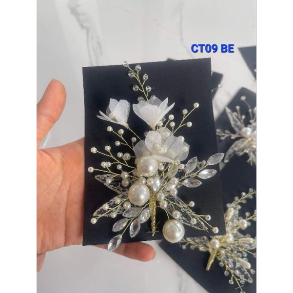 Tổng hợp các mẫu cài tóc cô dâu hoa voan phối lưới hạt trai, phụ kiện cài tóc cô dâu, phụ kiện cưới, pk Khánh huyền