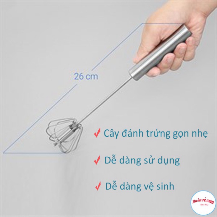 Dụng Cụ Cây Đánh Trứng Inox Có Trục Xoay Tự Động Nhỏ Gọn Tiện Dụng