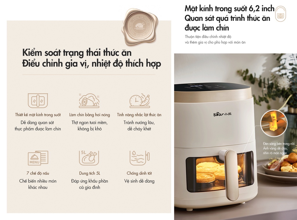 Mô tả Nồi chiên không dầu 5L Bear QZG-F15E3 - Hàng Chính Hãng - 2