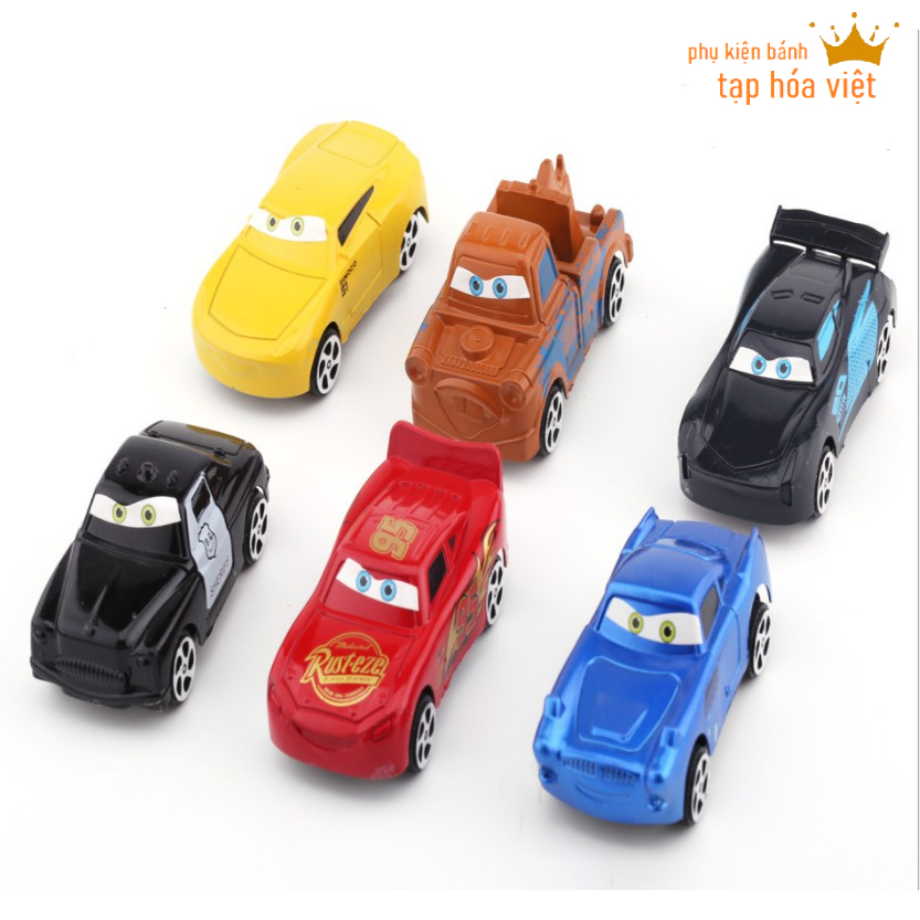 Vỉ 6 đồ chơi xe ô tô hoạt hình macqeen, set 6 ô tô trang trí bánh ...