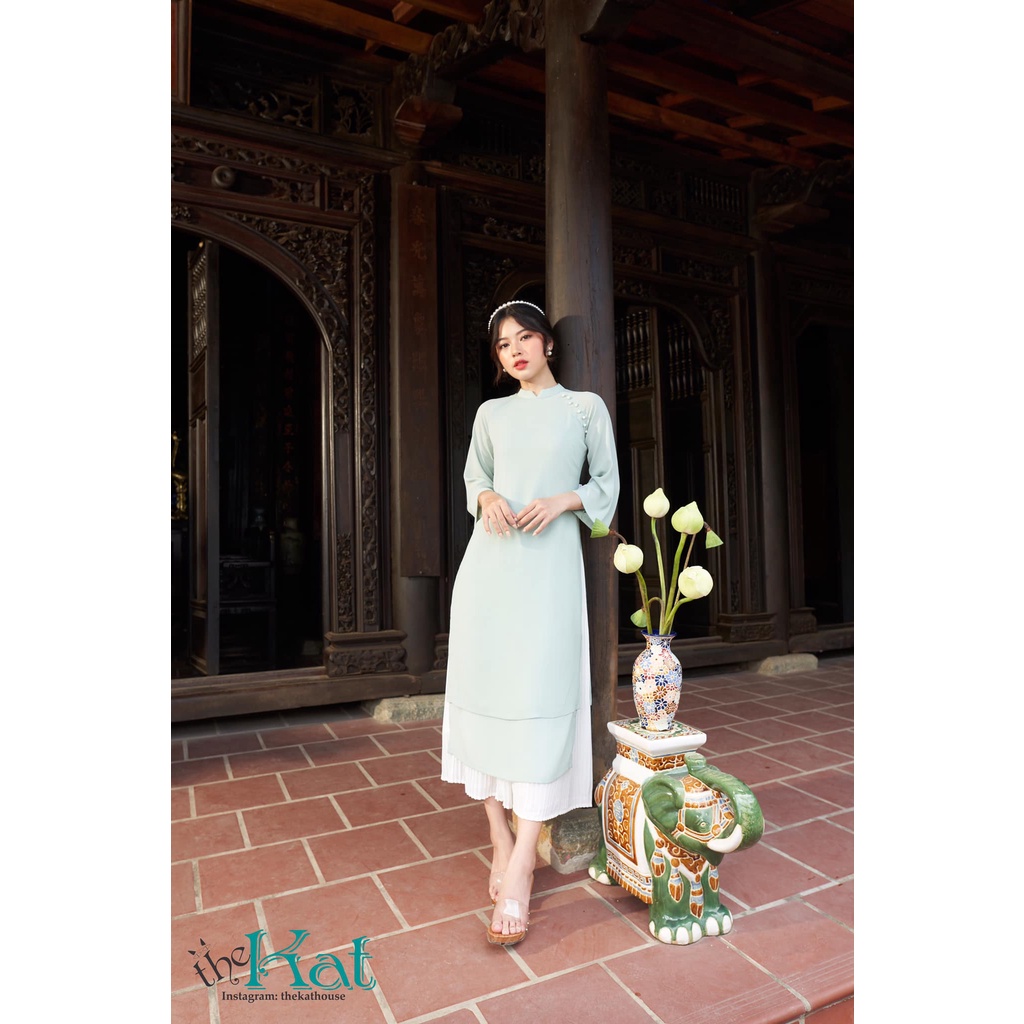 Áo Dài chuỗi ngọc The Kat House, vải voan gân không nhăn mát mẻ, sang trọng và tinh tế, đủ size (không kèm quần)