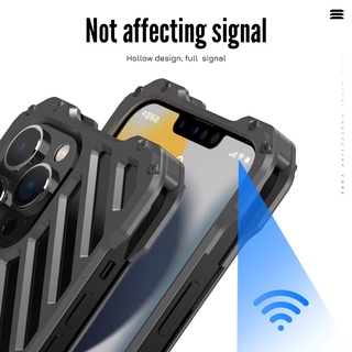 [R-JUST] Heavy Duty Aluminium Metal Armor Case For iPhone 15 14 Plus 13 12 Pro Max Cover 15plus Alloy Hollow Design Funda Shockproof Coque Skin
