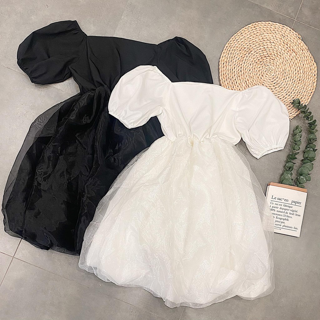 ĐẦM PHỒNG 2 MÀU TRẮNG ĐEN - UNIT DRESS