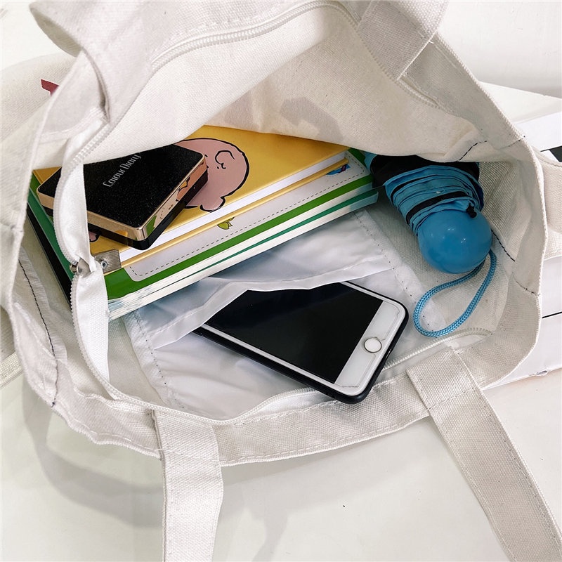 Túi TOTE túi vải canvas thời trang nữ đeo vai họa tiết đơn giản T1005