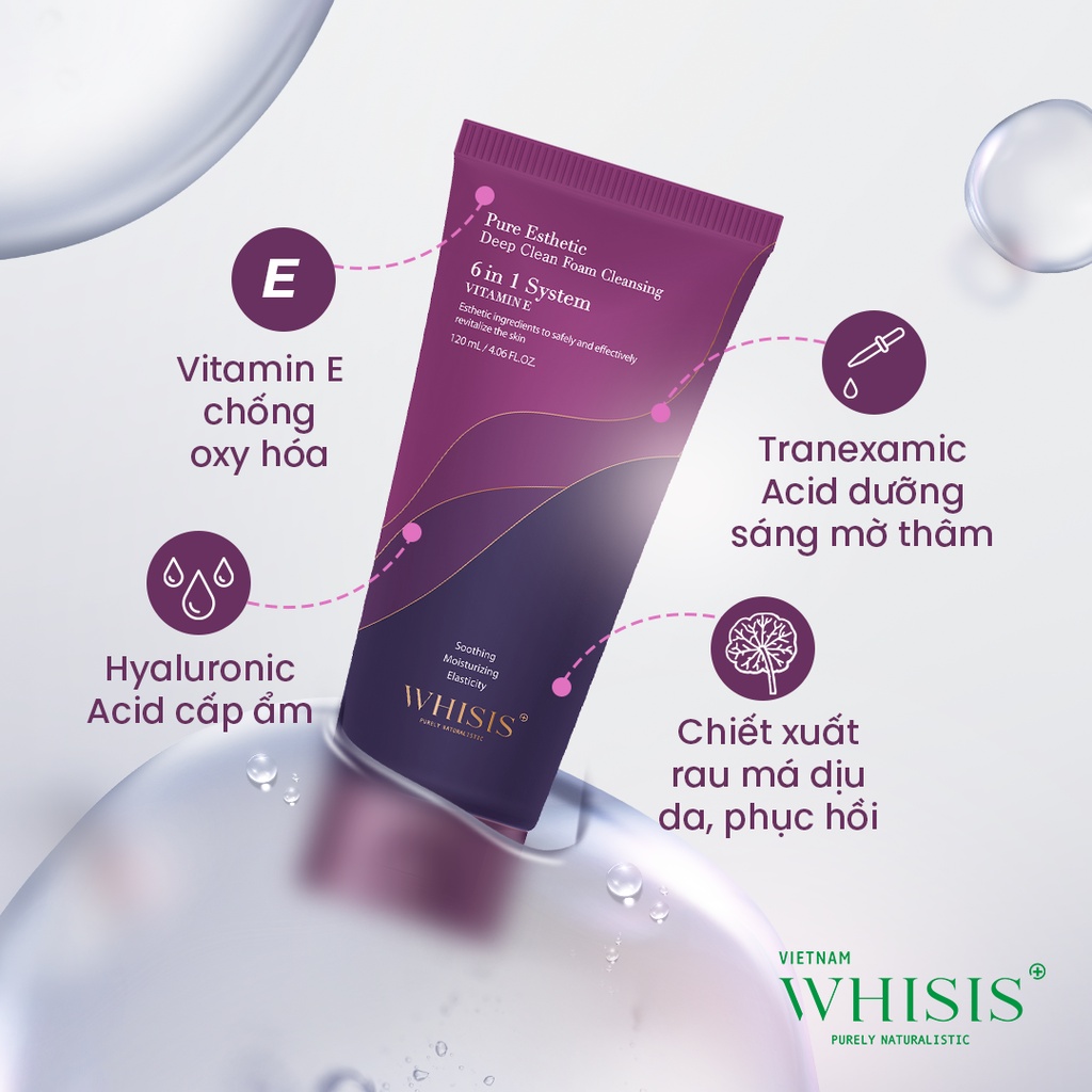 Mô tả Sữa Rửa Mặt Trắng Da Dịu Nhẹ Vitamin E Hàn Quốc WHISIS Pure Esthetic Deep Clean Foam Cleansing Cho Mọi Loại Da 120ml - 8