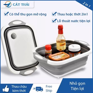 thớt nhựa kèm chậu đa năng 3 trong 1, Chậu rửa gấp kiêm thớt rổ đựng
