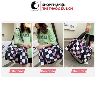 Túi Du Lịch Thể Thao SC24 Họa Tiết Caro, Có Ngăn Đồ Ướt & Đai Gài Vali Túi Xách Tập Gym Chống Nước