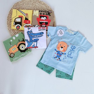 Đồ bộ bé trai Bộ bé trai ngắn tay Minky Mom 100% cotton in Gấu-Khủng long- Xe MK04